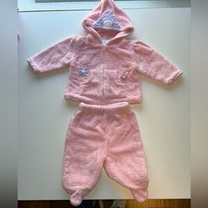 Pink Fleece Baby Outfit with Hood